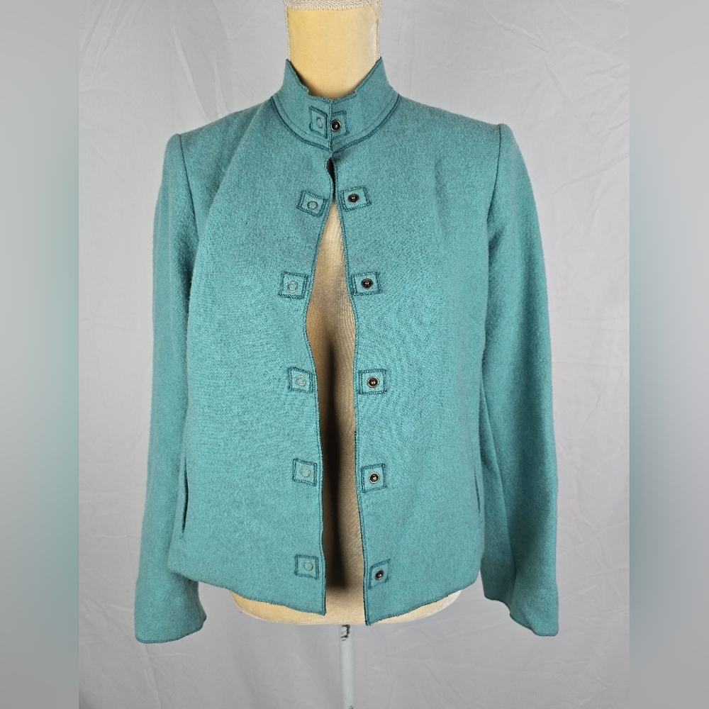 Sigrid Olsen Sport Green Wool Blend Lightweight Minimalist Snap Jacket sz XS